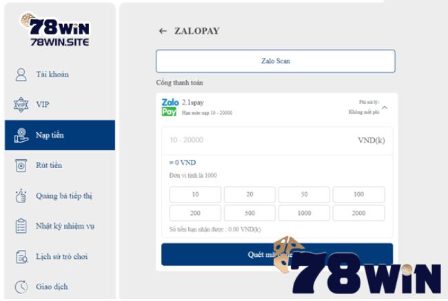 Điều kiện nạp tiền tại 78Win