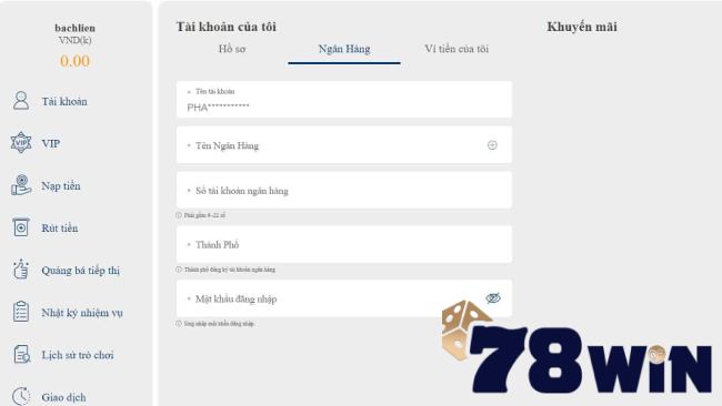 Nạp tiền tại 78Win qua ngân hàng